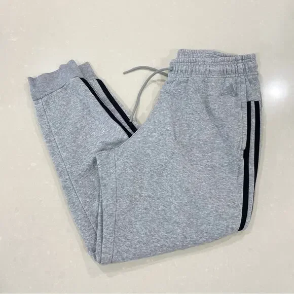Adidas Essentials 3-Stripes Joggers Sweatpants Gray Black Medium - Picture 1 of 6